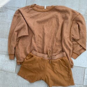 Free People Tan/Orange Sherpa Lounge Set